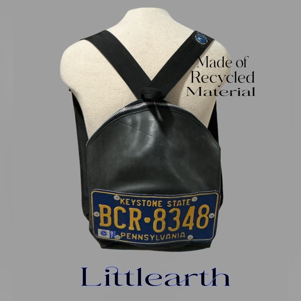 Vintage LITTLEARTH Recycled Black Rubber Hobo Backpack with PA License Plate